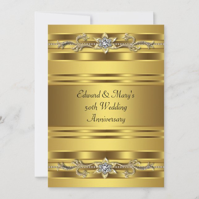 Gold Jewel Elegant Gold 50th Wedding Anniversary Invitation (Front)
