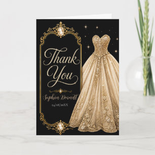 Gold Jewel Sweet 16 Thank You Card