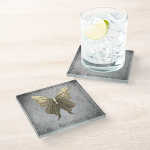 Gold Jewelled Butterfly Glass Coaster