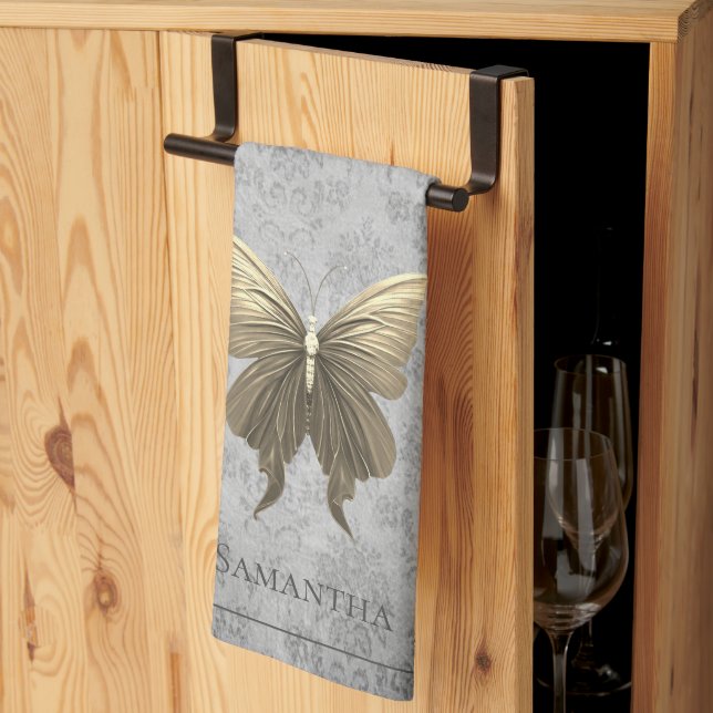 Gold Jewelled Butterfly Kitchen Towel (Thirds Fold)