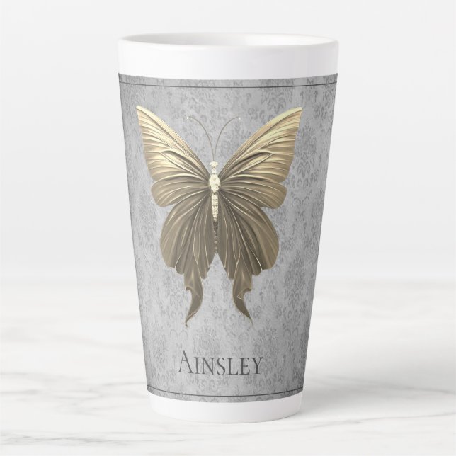 Gold Jewelled Butterfly Latte Mug (Front)