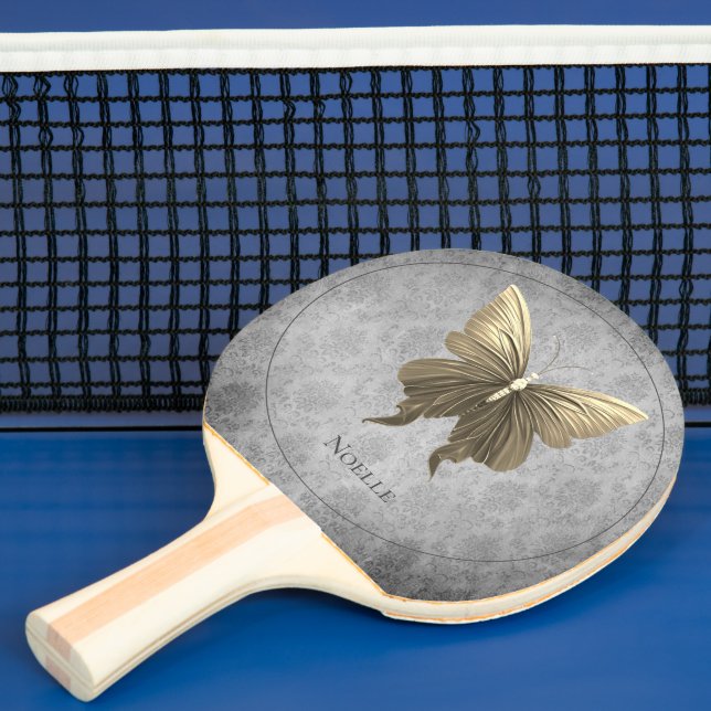 Gold Jewelled Butterfly Ping Pong Paddle (Insitu)