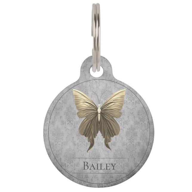 Gold Jewelled Butterfly Round Pet Tag (Front)