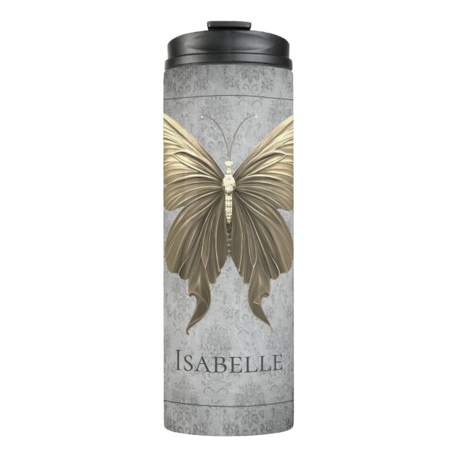 Gold Jewelled Butterfly Thermal Tumbler (Front)
