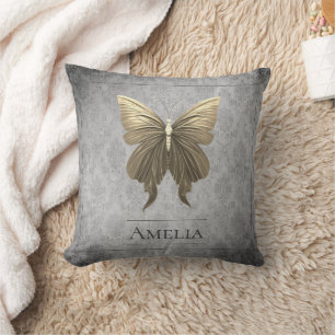 Gold Jewelled Butterfly Throw Pillow