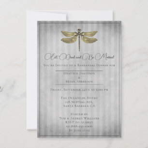 Gold Jewelled Dragonfly Rehearsal Dinner Invitation