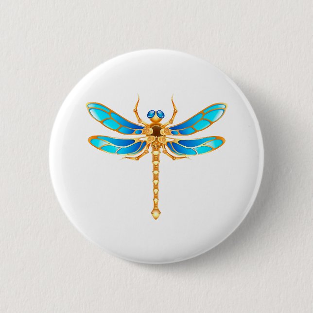 Gold jewellery dragonfly insect vip fun vector ima 2 inch round button (Front)
