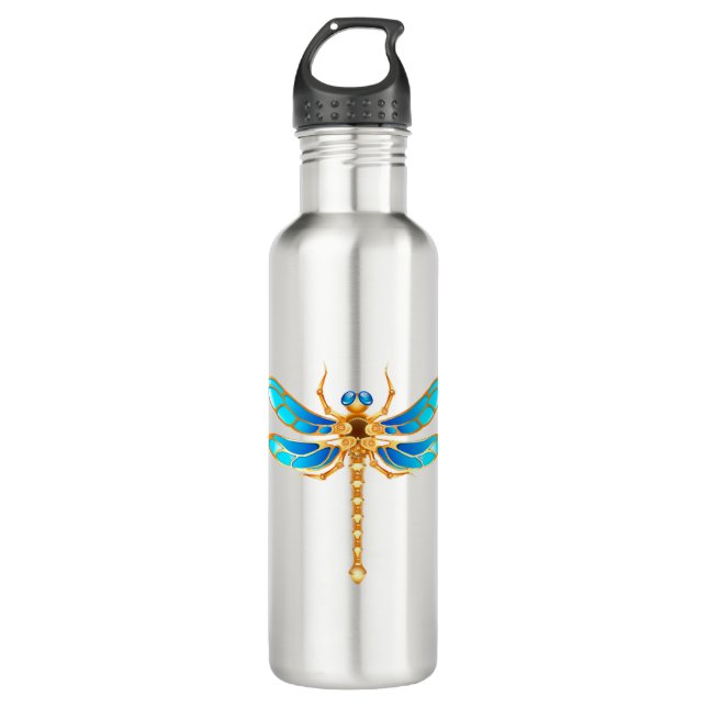 Gold jewellery dragonfly insect vip fun vector ima 710 ml water bottle (Front)