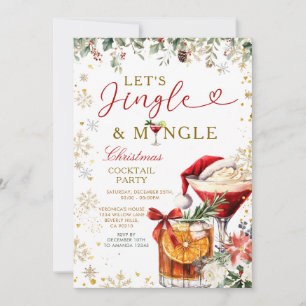 Gold Jingle & Mingle Christmas Santa Cocktail  Invitation