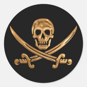 Gold Jolly Roger Classic Round Sticker