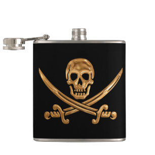 Gold Jolly Roger Hip Flask
