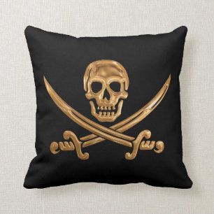 Gold Jolly Roger Throw Pillow