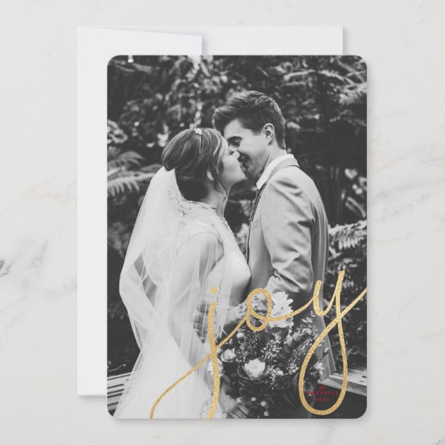 Gold Joy Carte photo de vacances avec rouge (Devant)