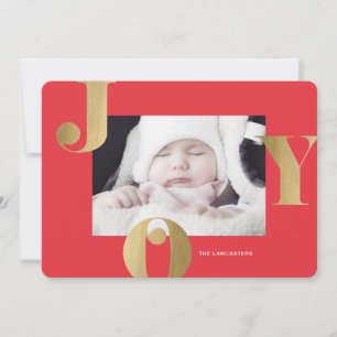 Gold Joy Frame Christmas Holiday Photo Card