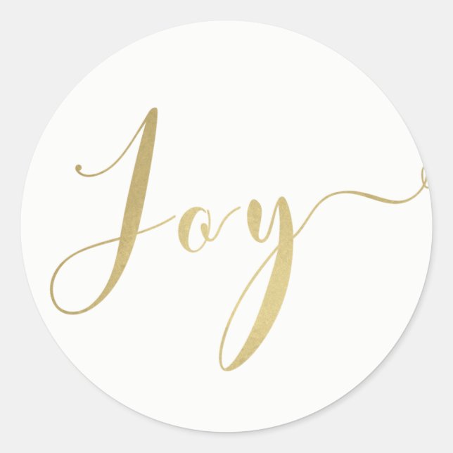 Gold JOY Holiday New Years Christmas Personalized Classic Round Sticker (Front)