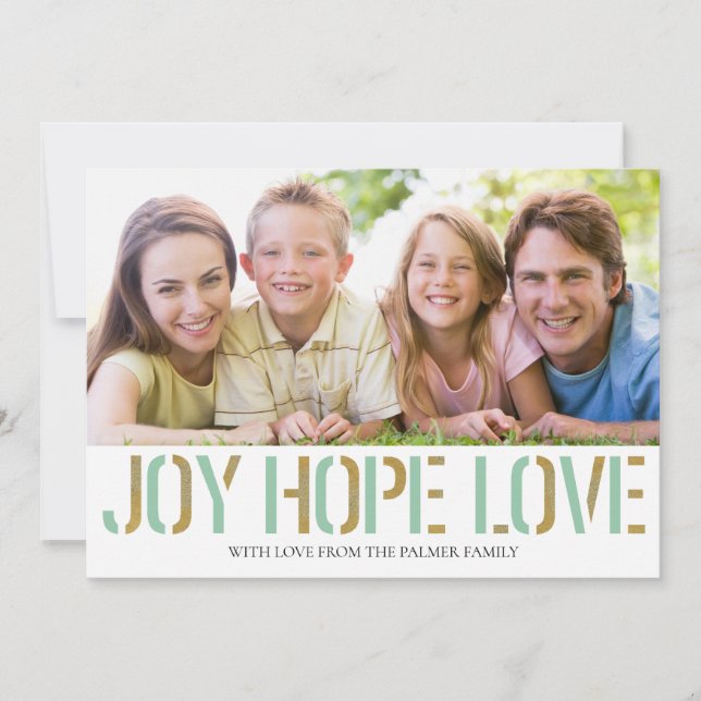 Gold Joy Hope Love | Carte photo de Noël (Devant)