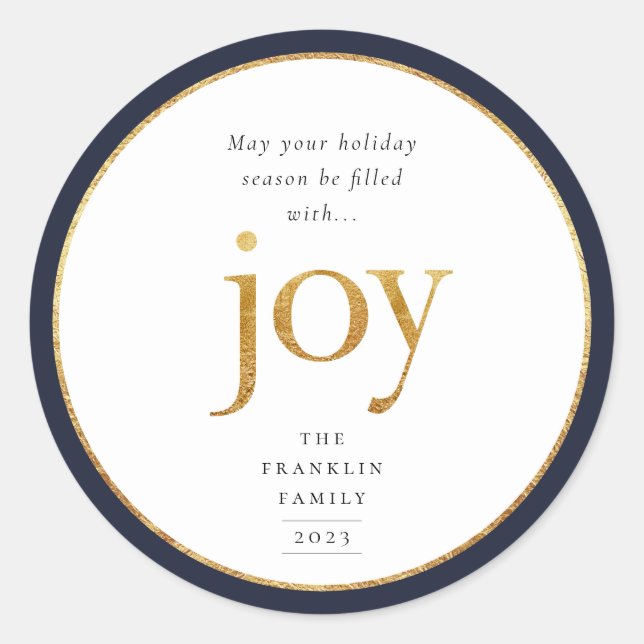 Gold Joy Modern Christmas Classic Round Sticker (Devant)