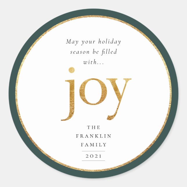 Gold Joy Modern Christmas Classic Round Sticker (Devant)