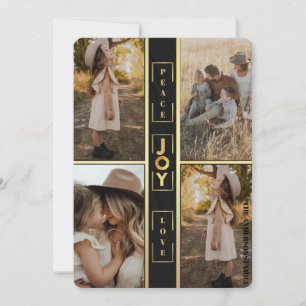    Gold  Joy Peace Love  4 Photo Collage  Holiday  Card