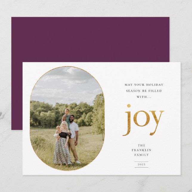 Gold Joy Single Photo Christmas Card (Front/Back)