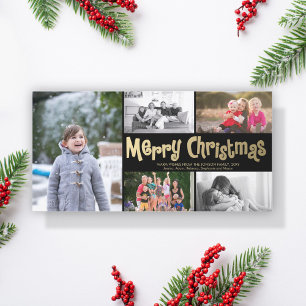 Gold Joyeux Noël Collage 5 Carte photo Noir
