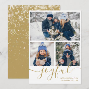 Gold Joyful 3 Photo Joyeuse Noël Carte de vacances