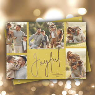 Gold JOYFUL Multi Photo on Gold Christmas Holiday Card