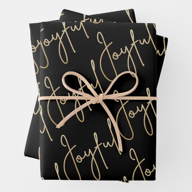 Gold JOYFUL on Black Wrapping Paper Sheet (In situ)