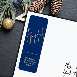 Gold JOYFUL on Blue Christmas Return Address