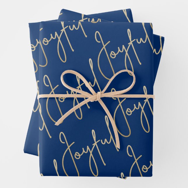 Gold JOYFUL on Blue Wrapping Paper Sheet (In situ)