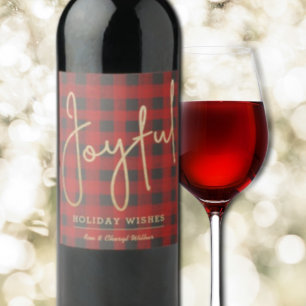 Gold Joyful on Buffalo Plaid Wine Label