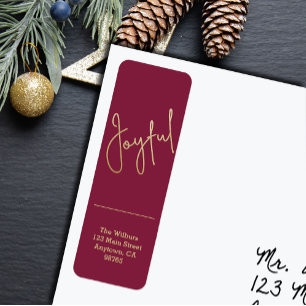 Gold JOYFUL on Cranberry Christmas Return Address