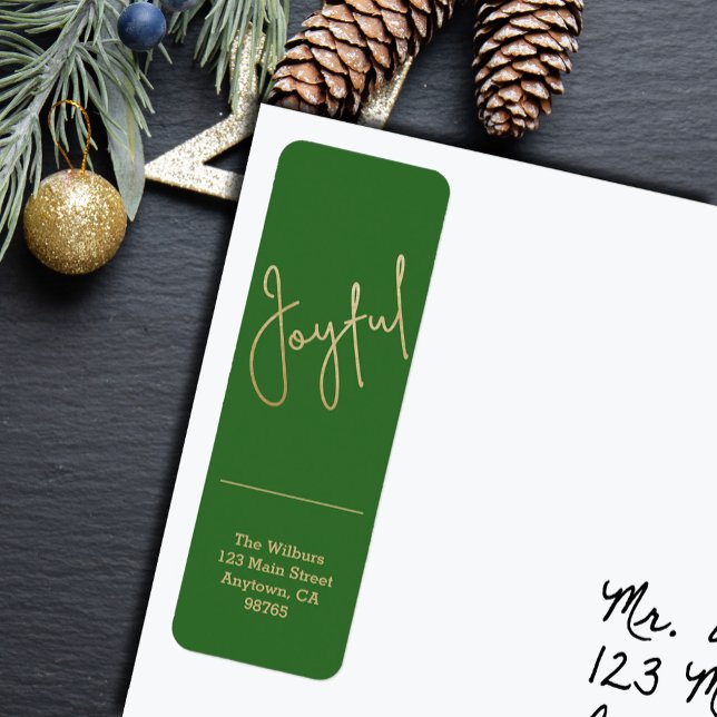 Gold JOYFUL on Green Christmas Return Address (Gold script JOYFUL on Green Christmas vertical skinny return address labels
)