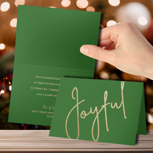 Gold Joyful on Green Folded Christmas Card