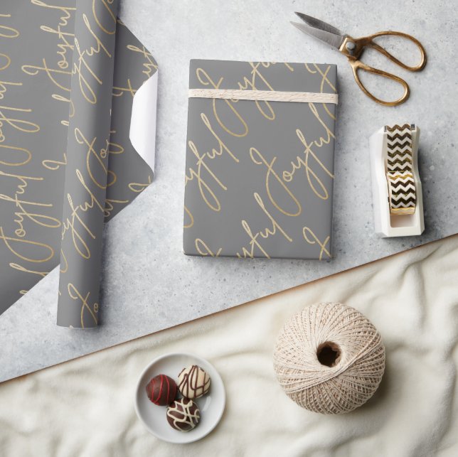 Gold JOYFUL on Grey Wrapping Paper (Crafts)