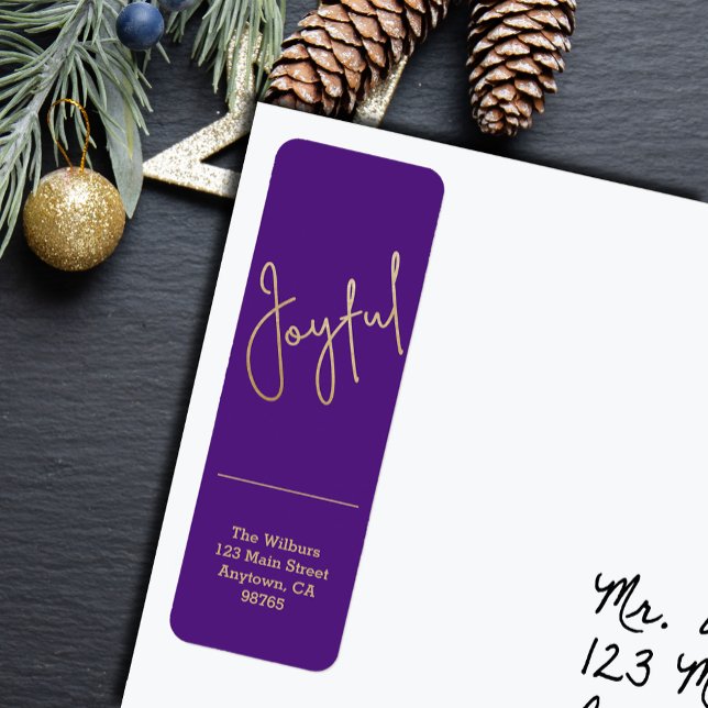 Gold JOYFUL on Purple Christmas Return Address (Gold script JOYFUL on purple Christmas holiday vertical skinny return address labels
)