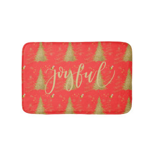 Gold JOYFUL on Red ChristmasHoliday Party Bath Mat