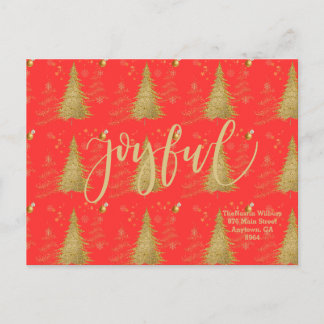 Gold JOYFUL on Red ChristmasHoliday Party  Invitation Postcard