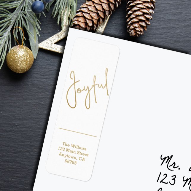 Gold JOYFUL on White Christmas Return Address (Gold script JOYFUL on white Christmas holiday vertical skinny return address labels
)