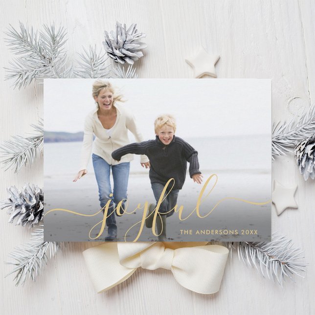 Gold Joyful Script Carte photo de vacances (Créateur téléchargé)