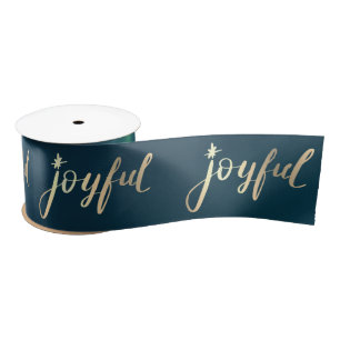 Gold Joyful,Star Green Christmas Satin Ribbon