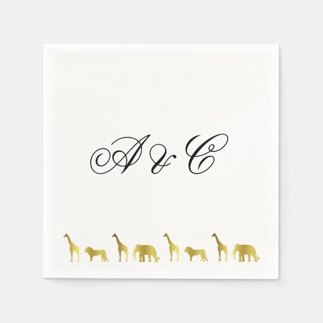 Gold Jungle Animals Party Napkins (Front)
