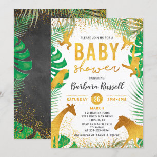 Gold Jungle Animals Safari Boy Baby Shower Invitation