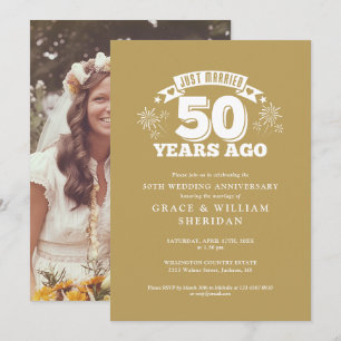 Gold Just Married 50th Wedding Anniversary Photo Invitation