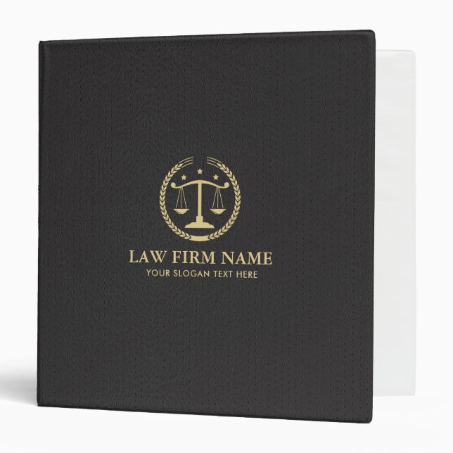 Gold Justice Logo On Black Leather Texture Binder (Front/Inside)