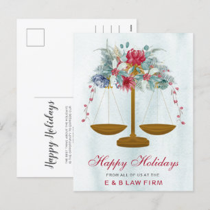 Gold Justice Scale Holly Wreath Lawyer Christmas Holiday Postcard