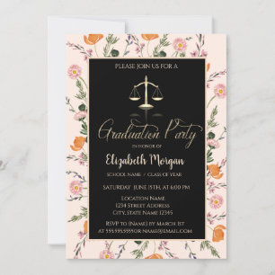 Gold Justice Scale Wildflowers Graduation Invitation