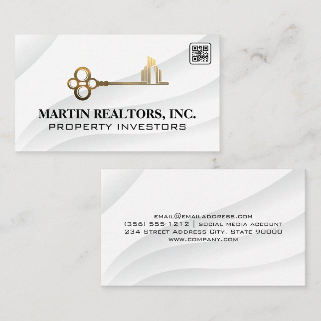 Gold Key and City Logo | QR Code Business Card (Front/Back)
