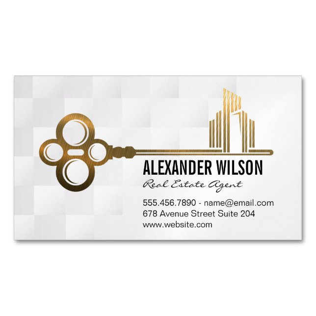 Gold Key City Logo | Real Estate Property Magnetic Business Card (Front)