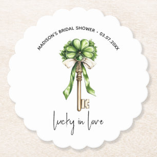 Gold Key Clover Bridal Shower Personalized  Paper Coaster